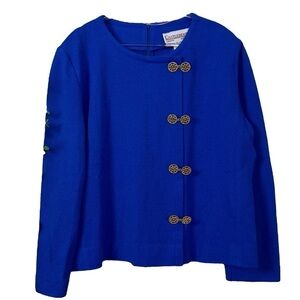 Vtg Castleberry Santana Knit Clasp Cardigan Sweater Royal Blue Gold Size 18